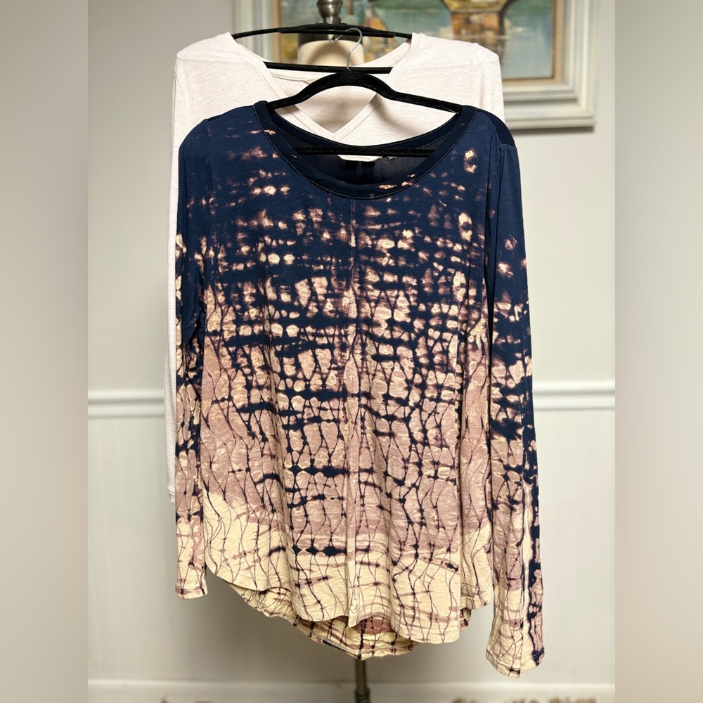 Soft Surroundings Pair Long Sleeve SzL Women Cotton Bl. T-shirt Tie-Dye Neutral